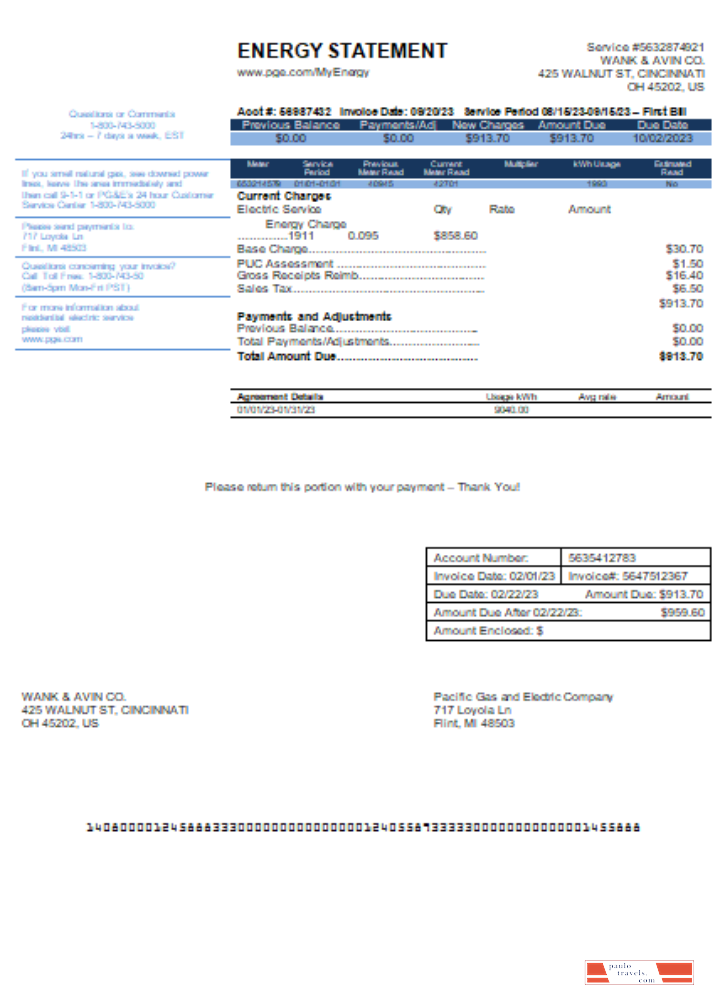 California PG&E (Pacific Gas and Electric Company) utility business bill SCR PSD template